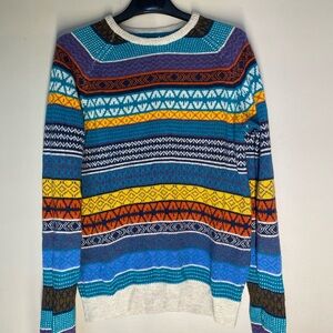 H&M Colorful Crewneck Sweater  Sz L- Blue, Yellow, Orange